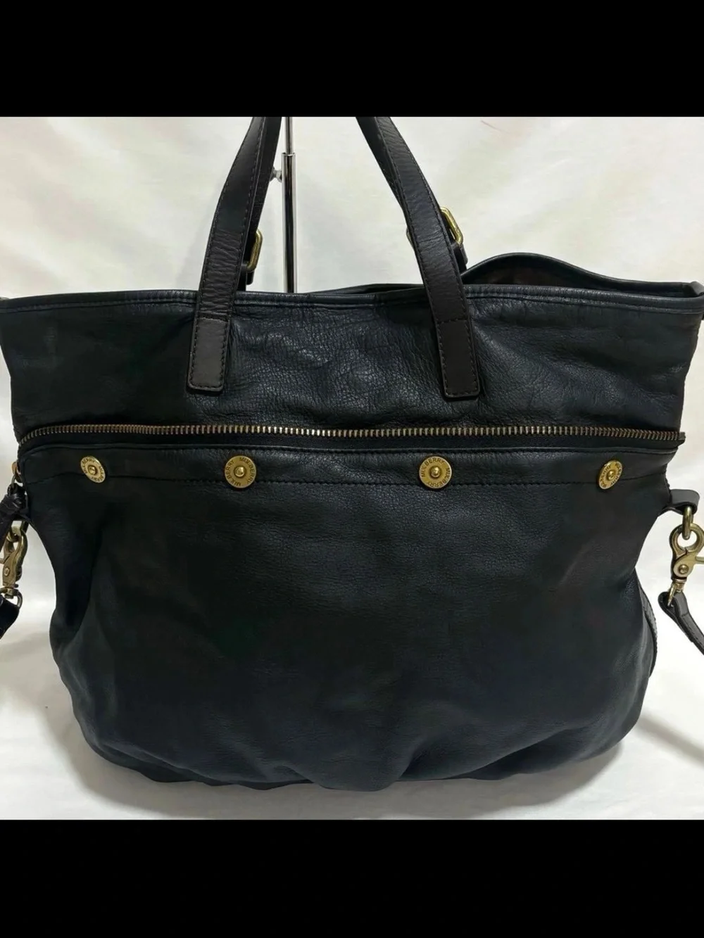 Mulberry Black Leather Shoulder Tote with Brass Hardware